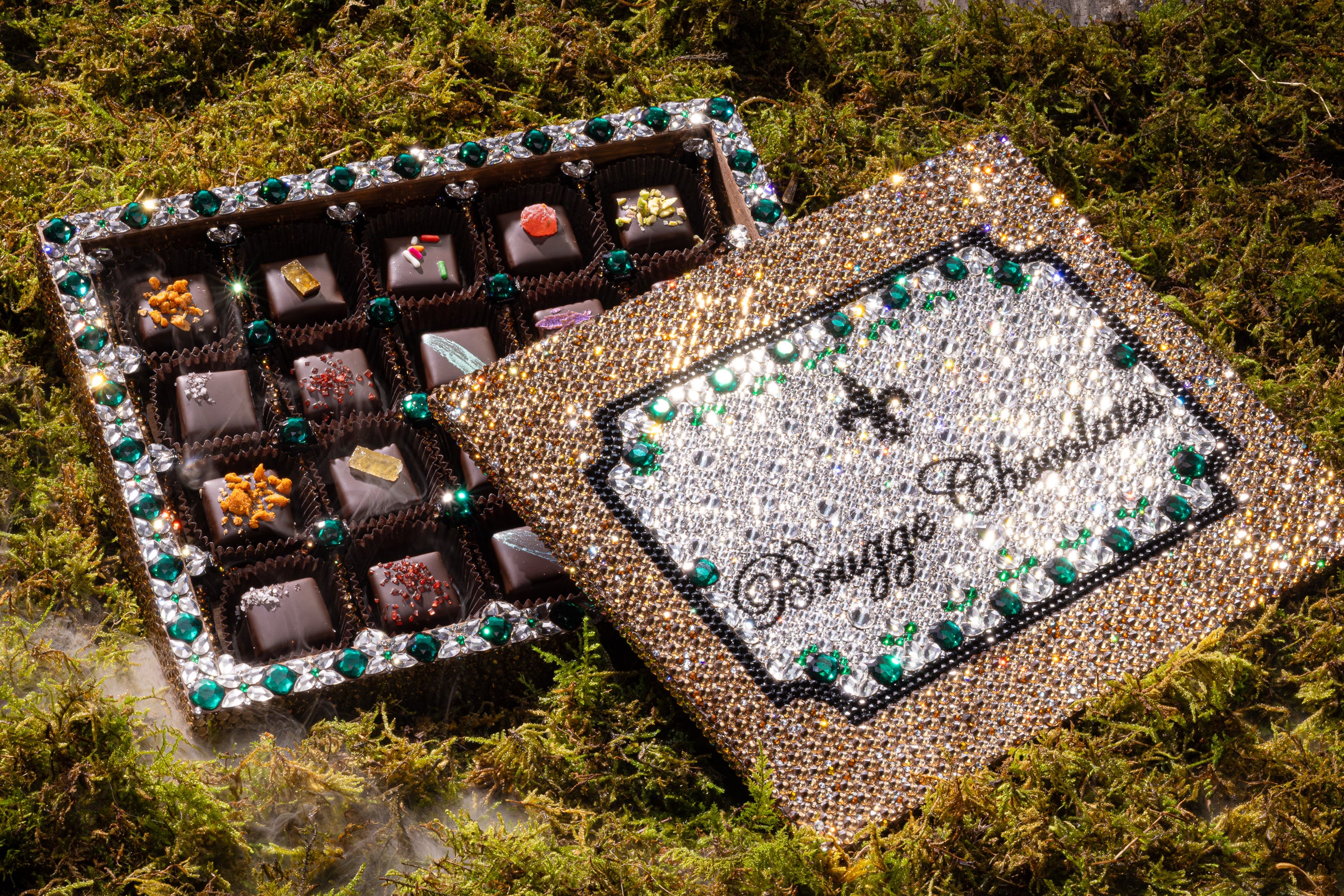 The Crown Jewel Austrian Crystal Black Walnut Box of 20 Chocolates