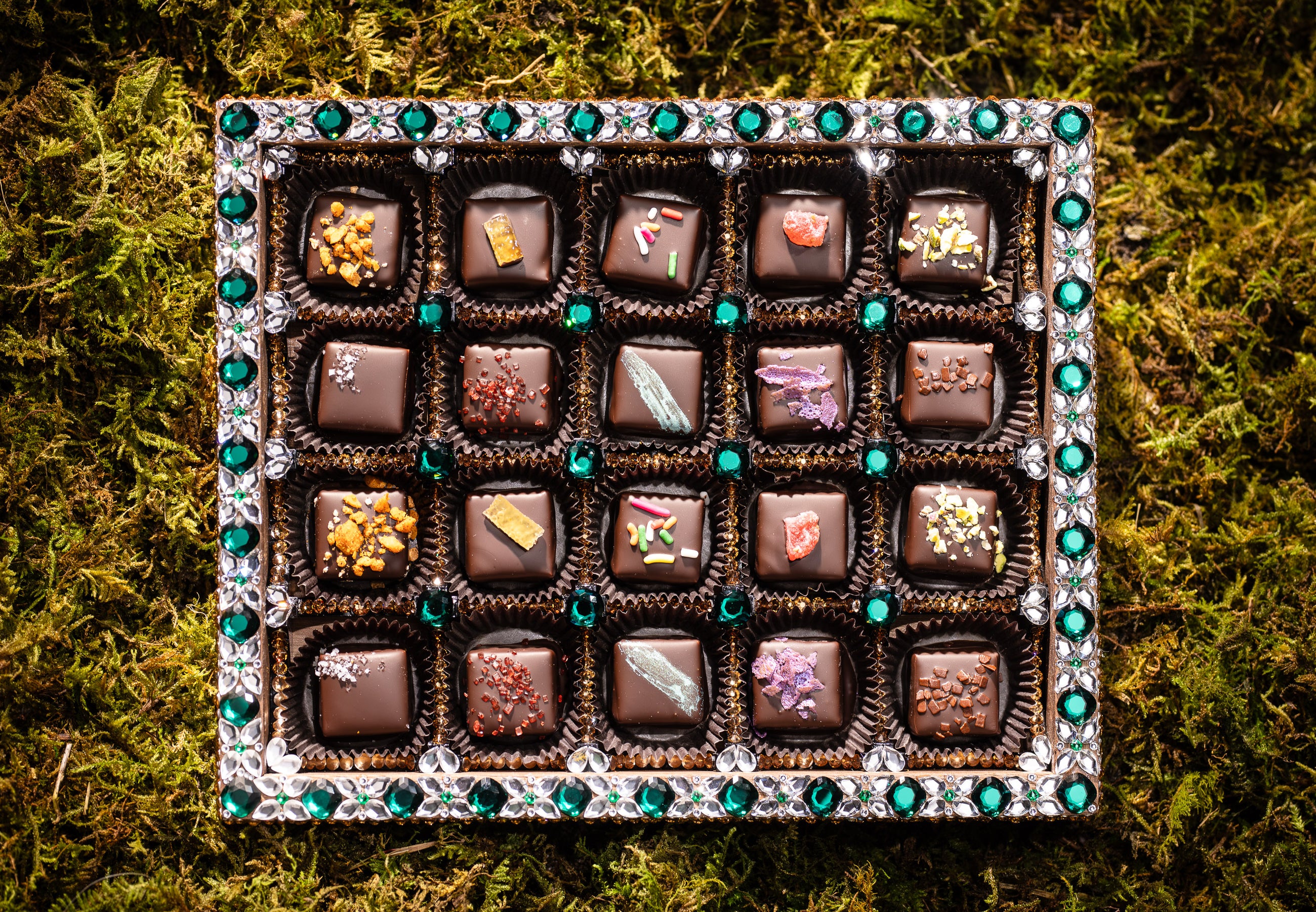 The Crown Jewel Austrian Crystal Black Walnut Box of 20 Chocolates